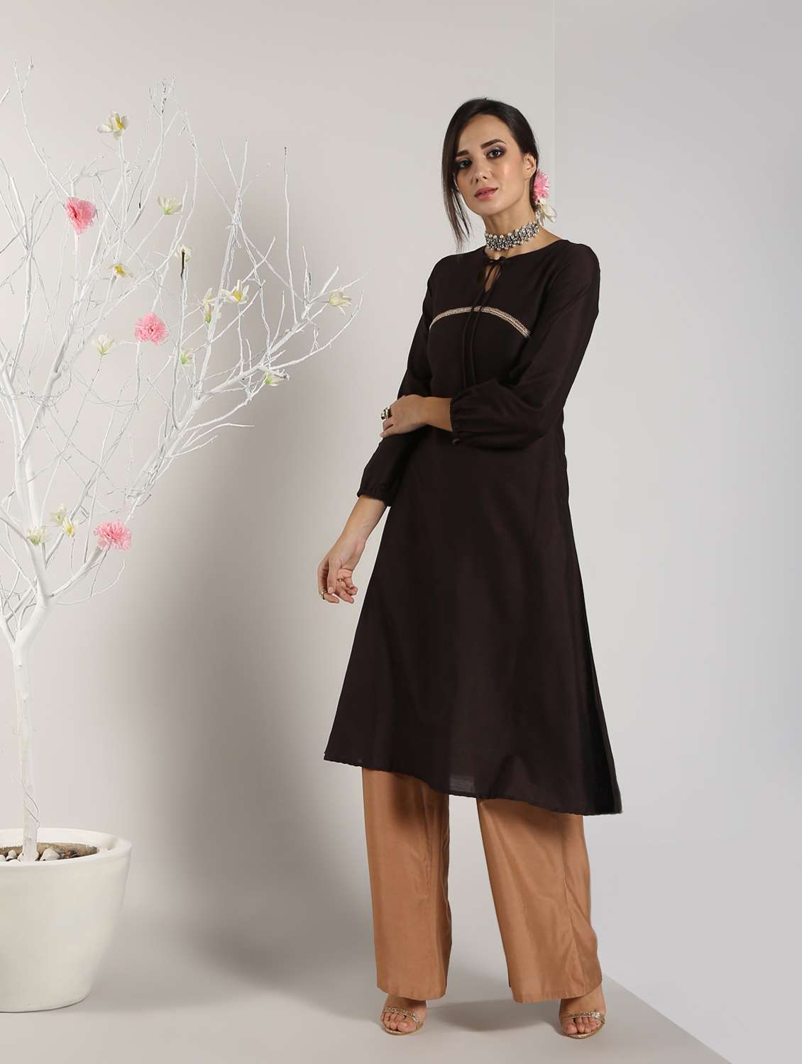 solid silk a-line kurta - 16568787 -  Standard Image - 2