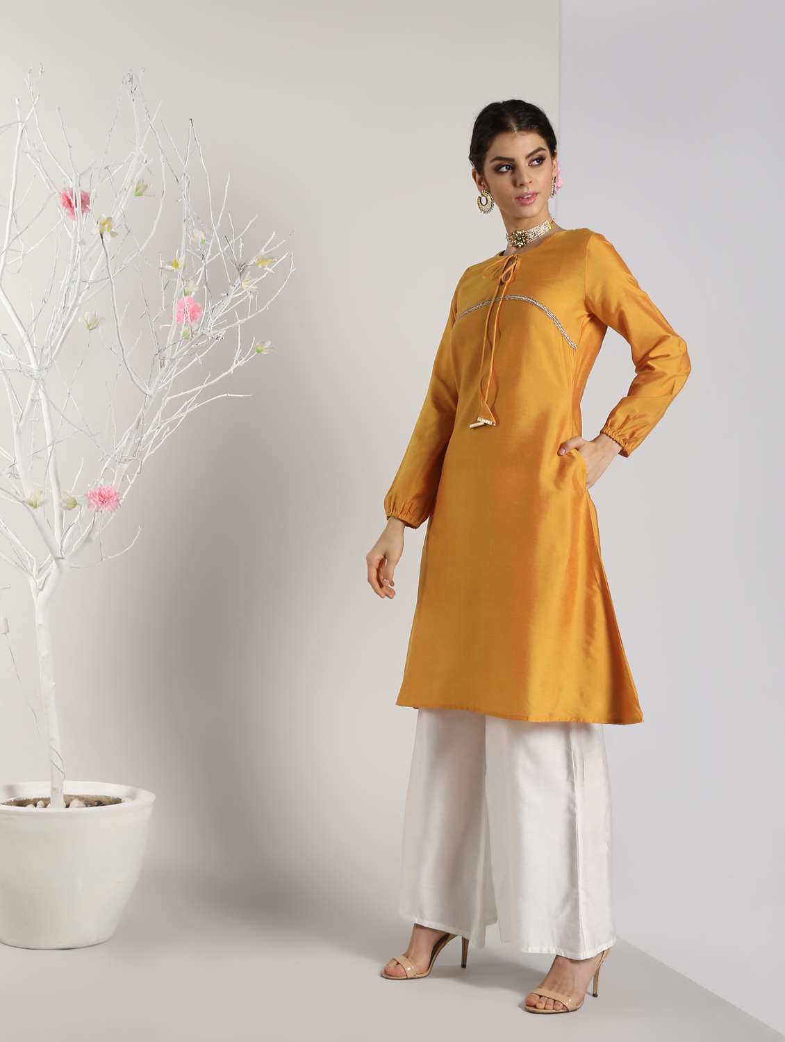 solid silk a-line kurta - 16568788 -  Standard Image - 2
