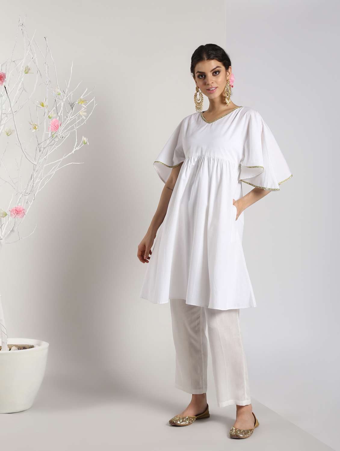 solid flared sleeves kurta - 16568789 -  Standard Image - 2