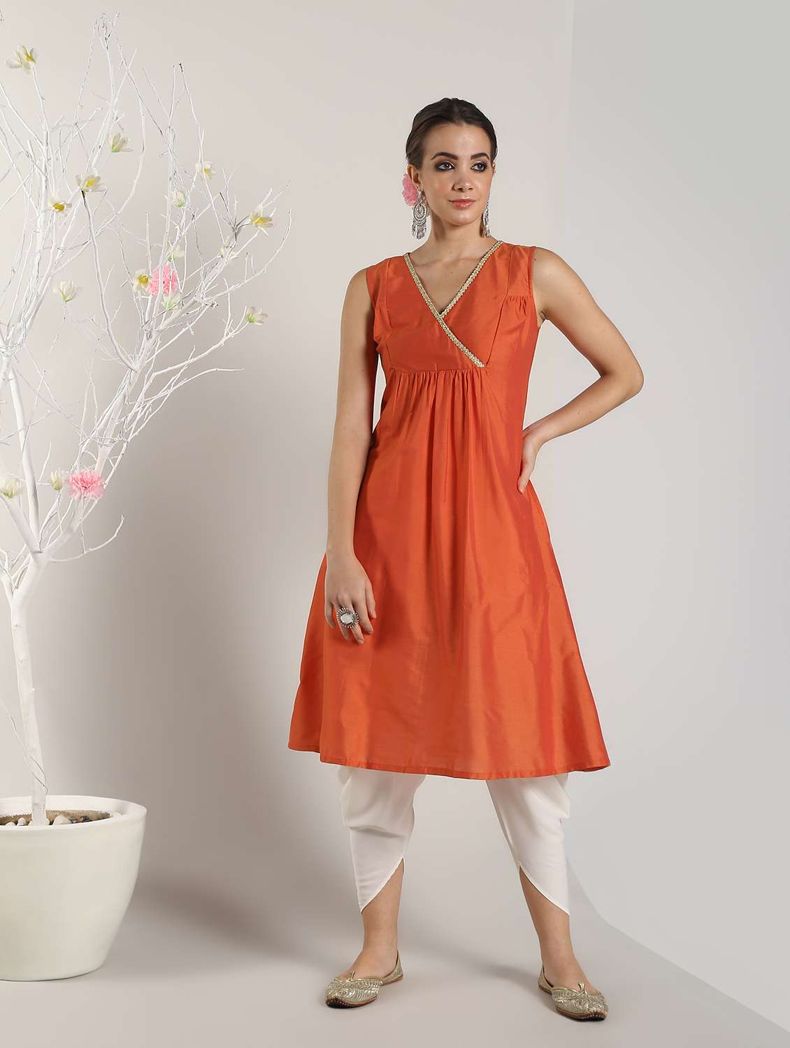 solid silk flared kurta