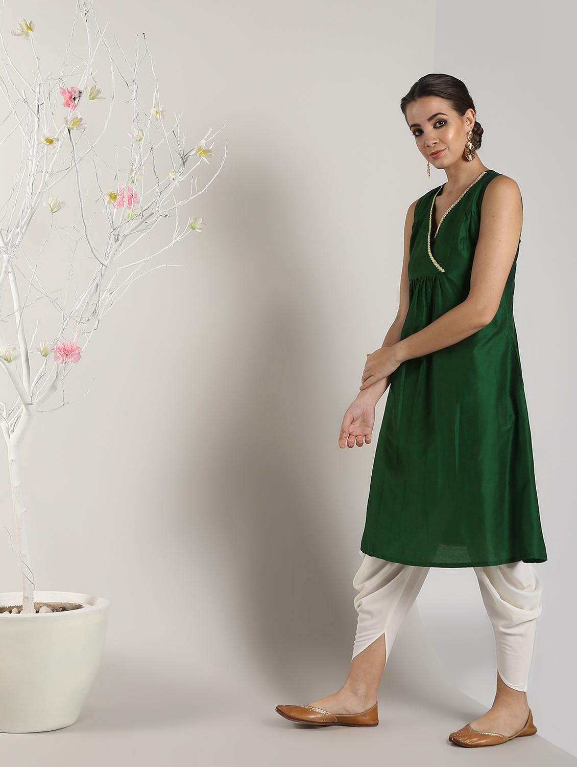 solid silk a-line kurta - 16568804 - Standard Image - 2
