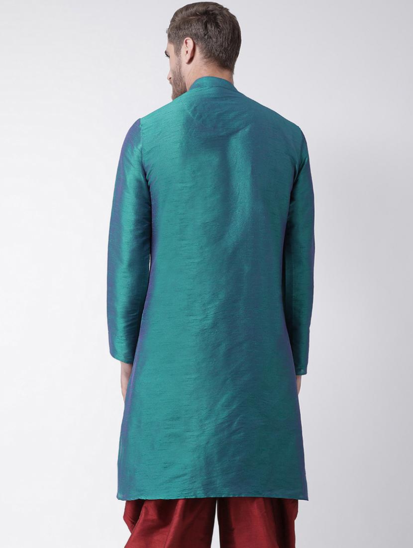 teal green dupion solid long kurta - 16569499 - Standard Image - 2