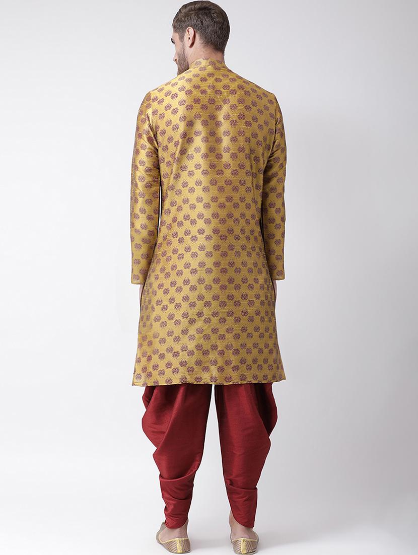 brown dupion printed dhoti kurta set - 16569606 - Standard Image - 2