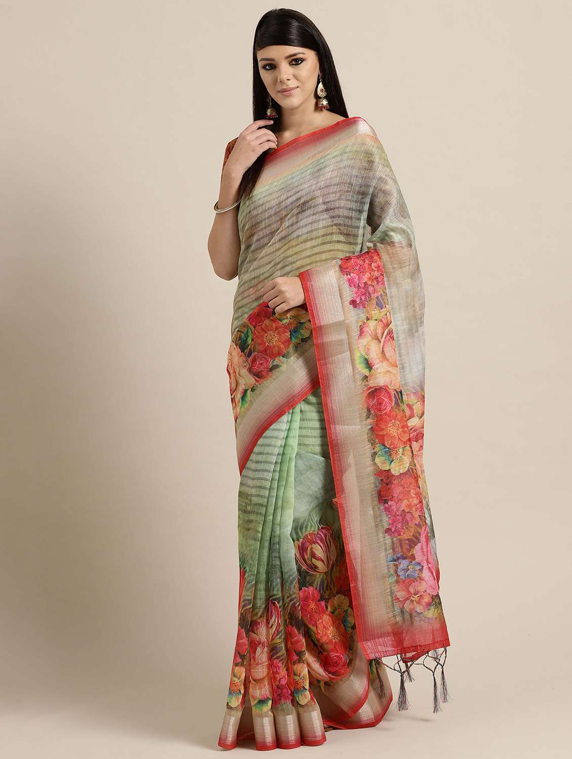 floral printed saree with blouse