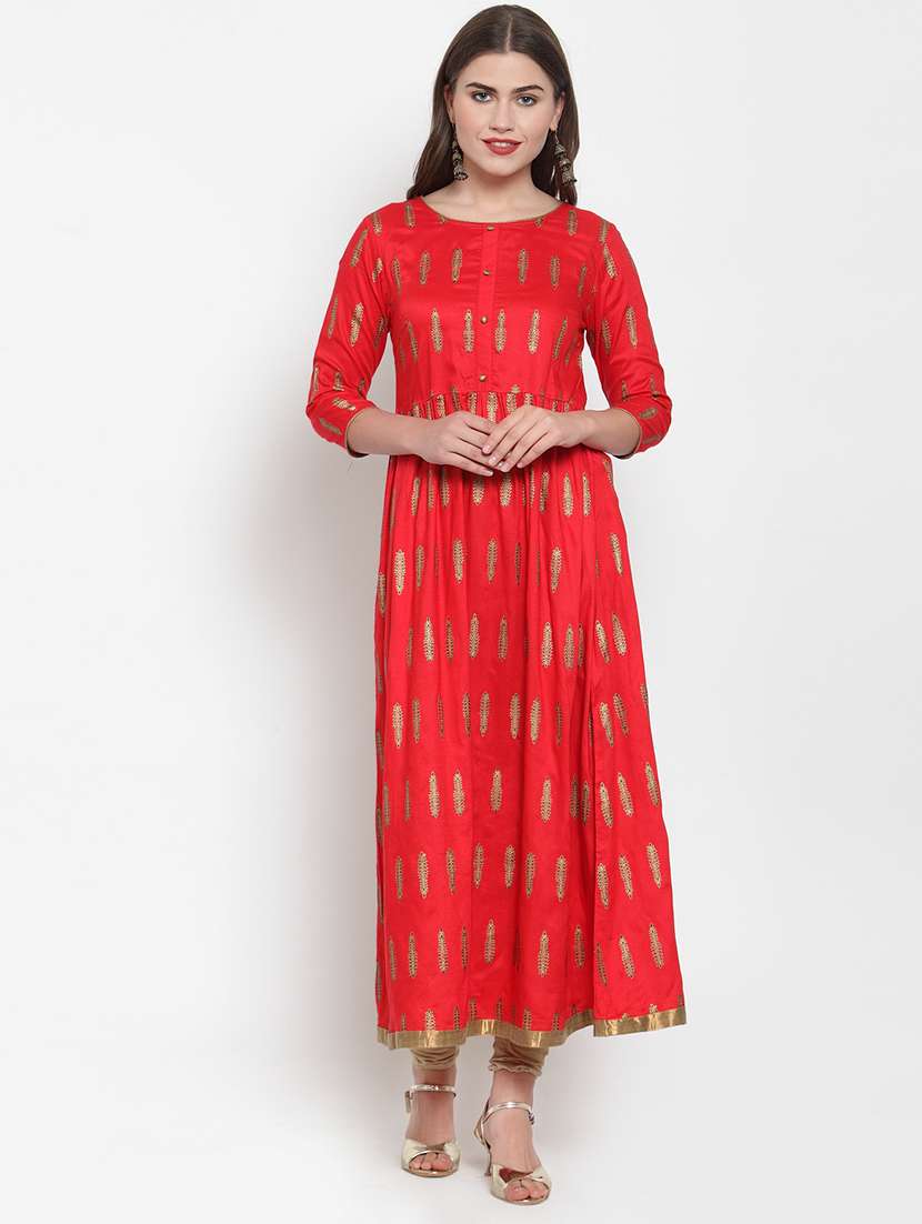 foil printed flared kurta