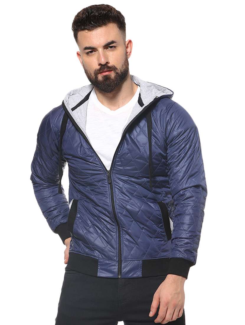 blue solid casual jacket