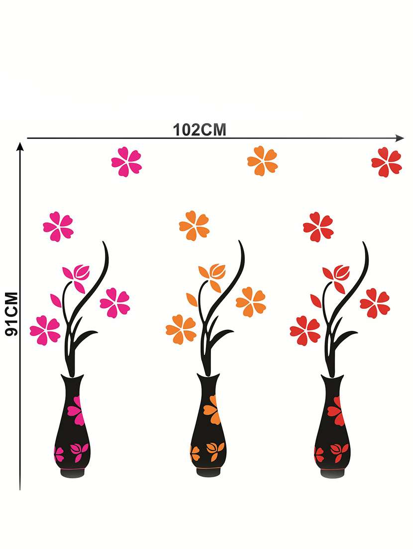 multicolor flower pot wall sticker for living room - 16576341 - Standard Image - 2
