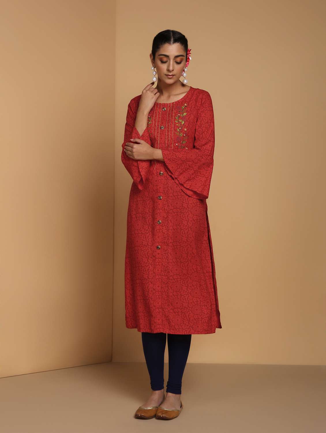 embroidered bell sleeves kurta