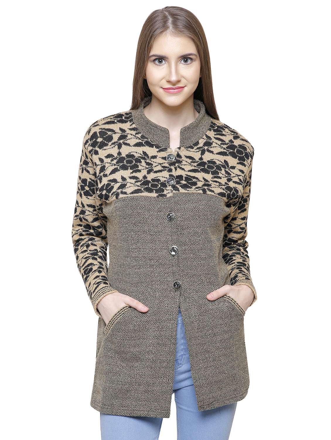 mandarin neck pocket slit cardigan 