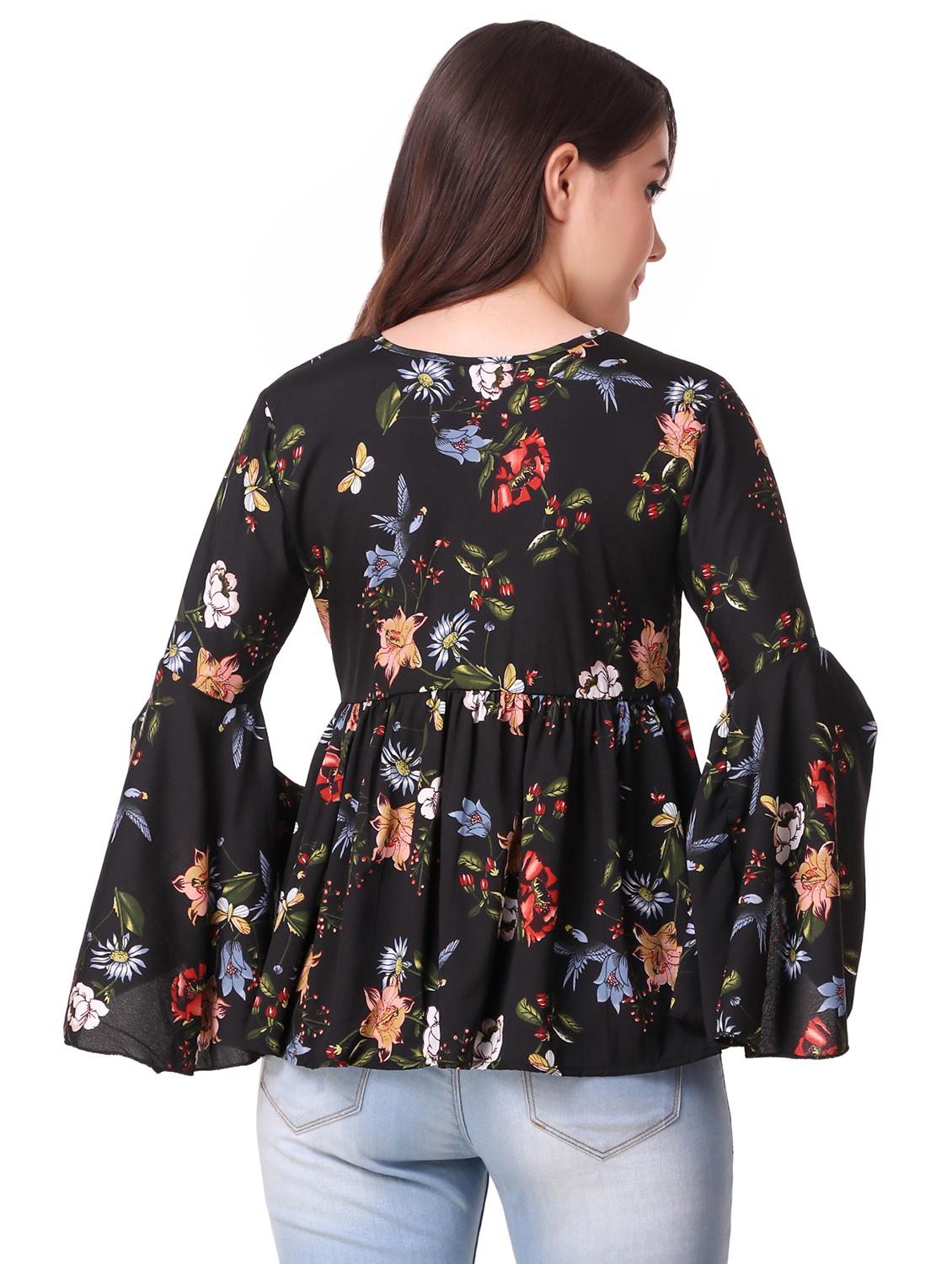 tie up neck bell sleeved top - 16581524 - Standard Image - 2