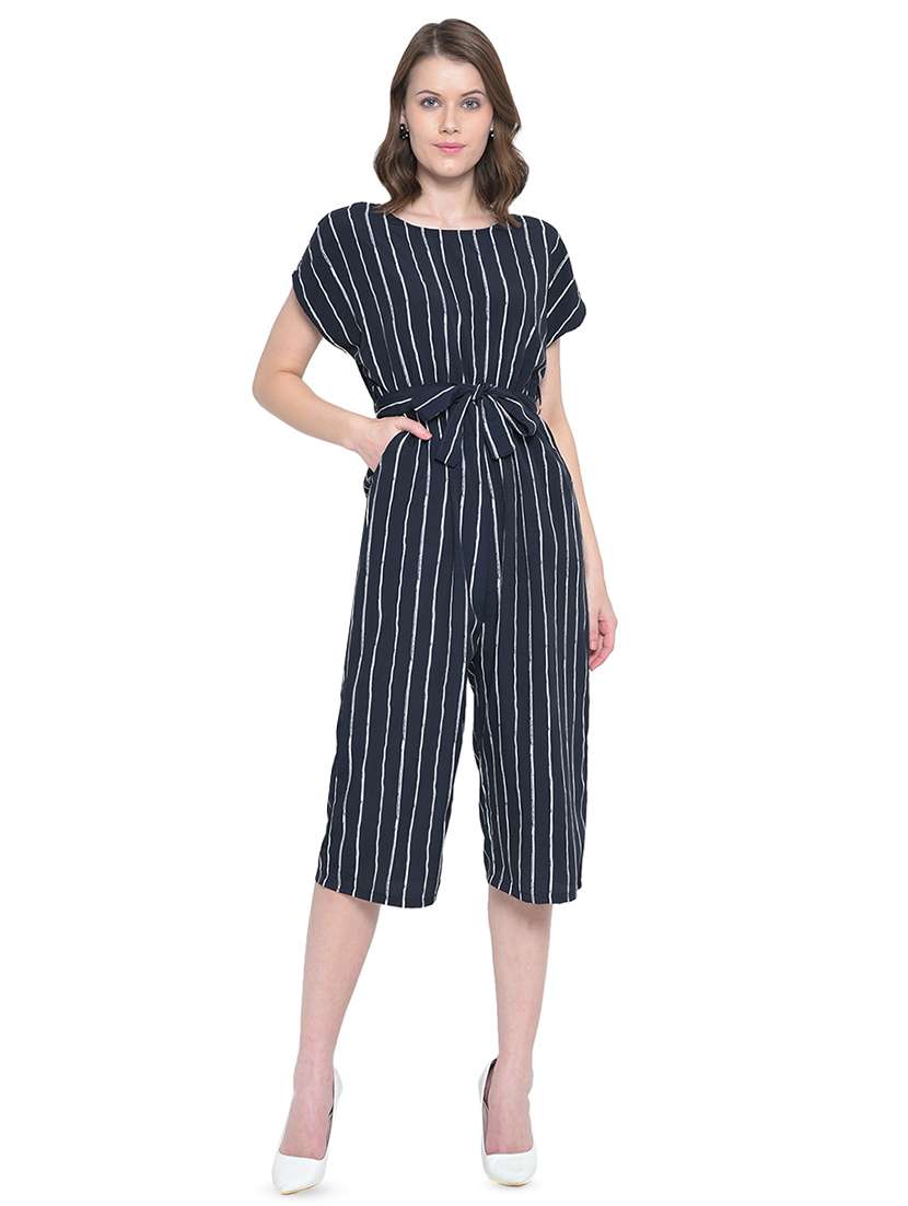 tie knot striped jumpsuit