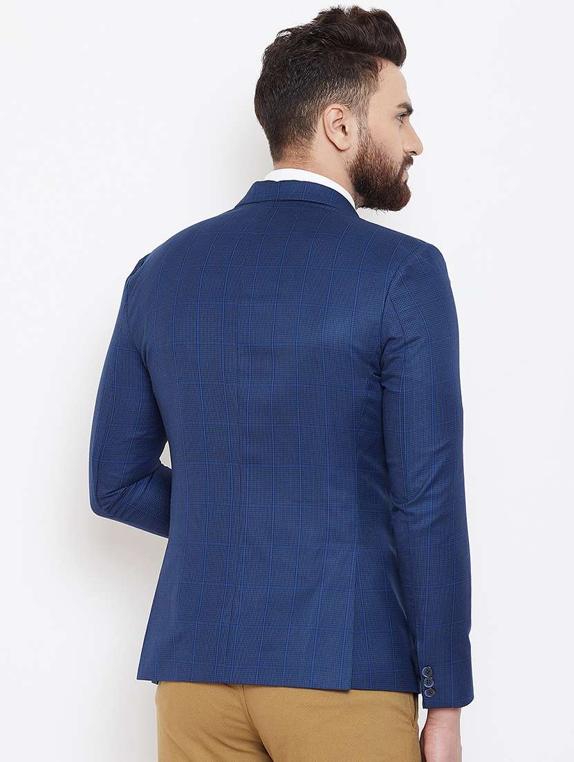 navy blue checkered single breasted casual blazer - 16584849 - Standard Image - 2
