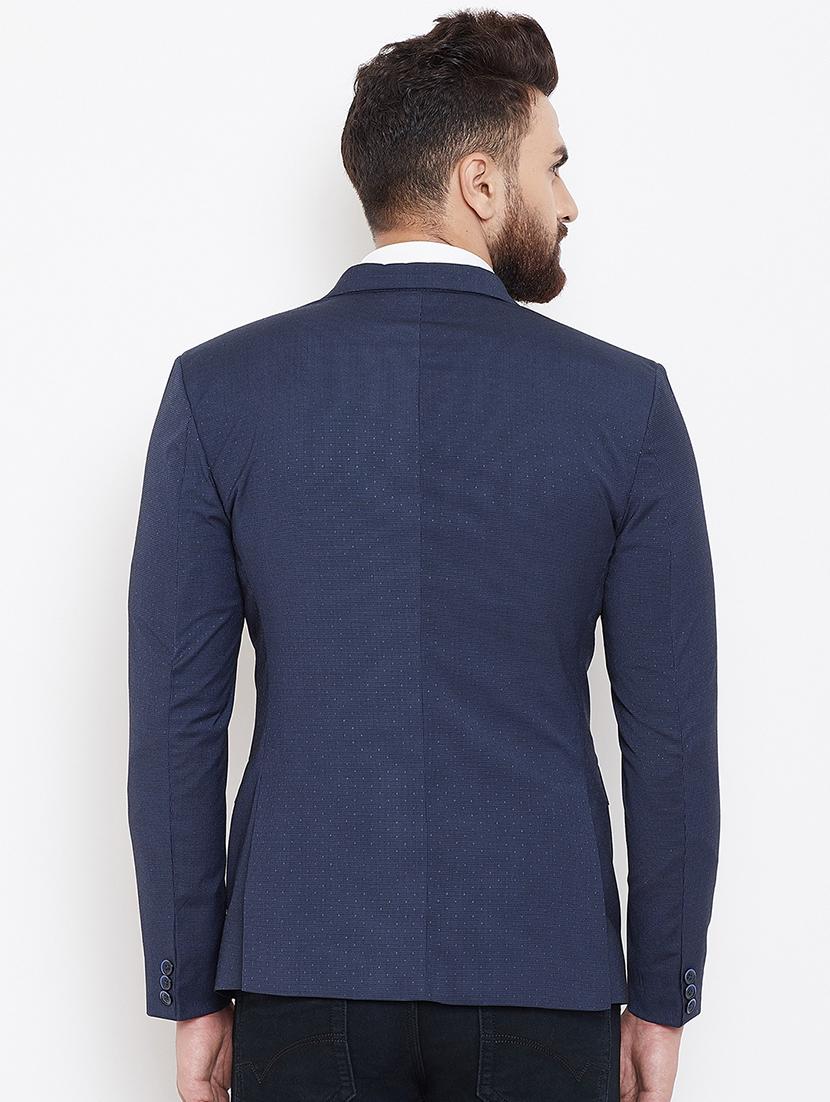 dark blue self design single breasted casual blazer - 16584851 - Standard Image - 2