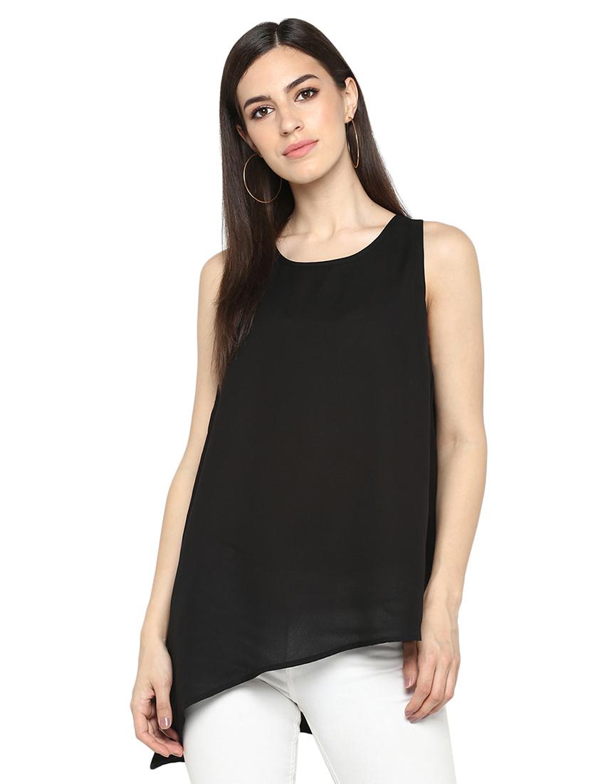 women's asymmetric round neck top