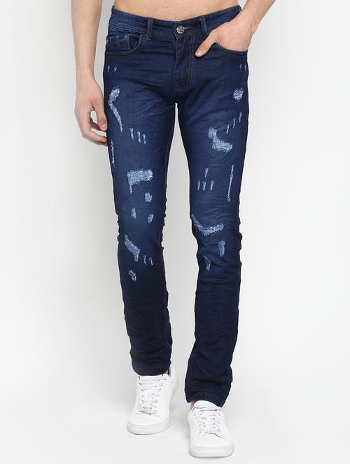 blue light washed distressed denim jeans  - 16585694 -  Standard Image - 0