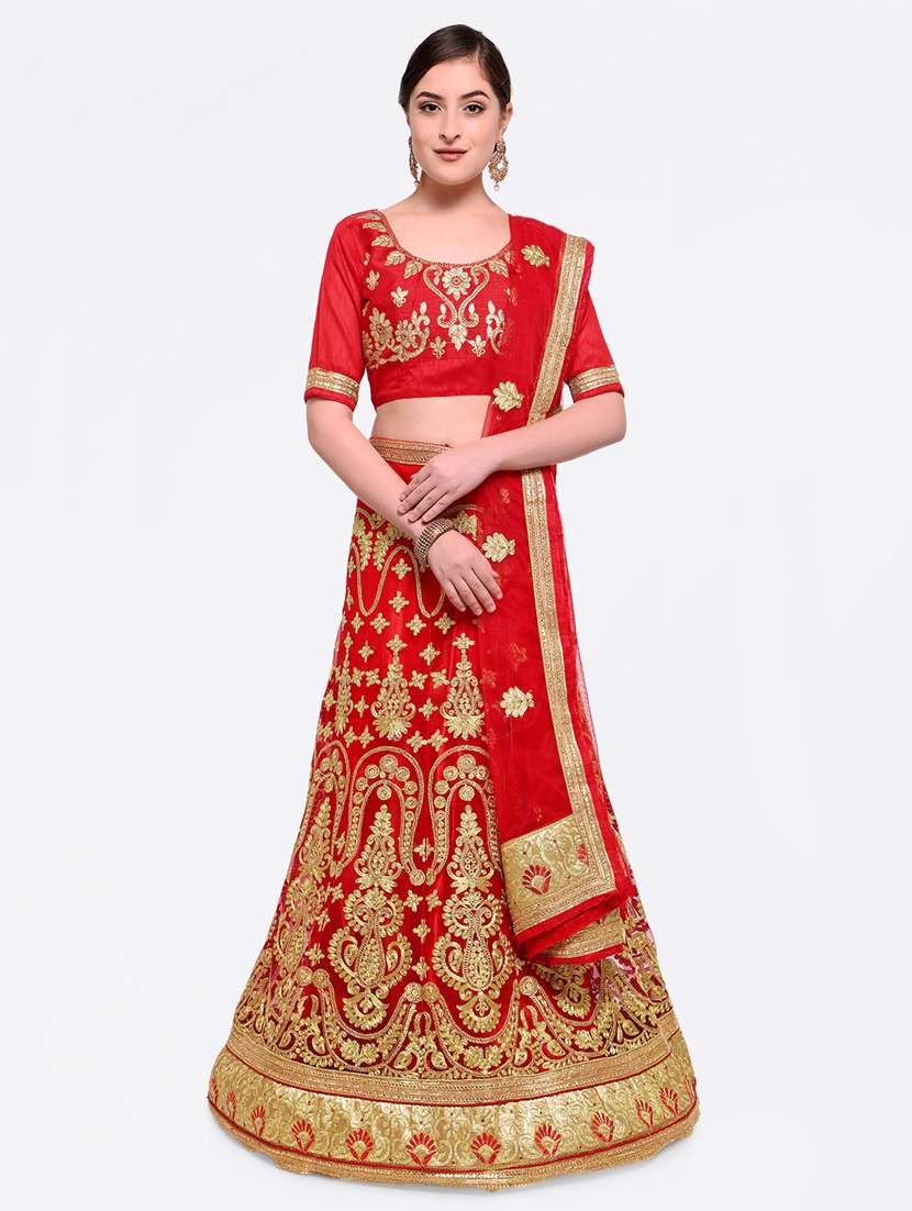 embroidered contrast lehenga