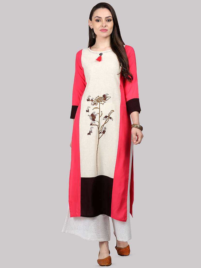 embroidered color block straight kurta