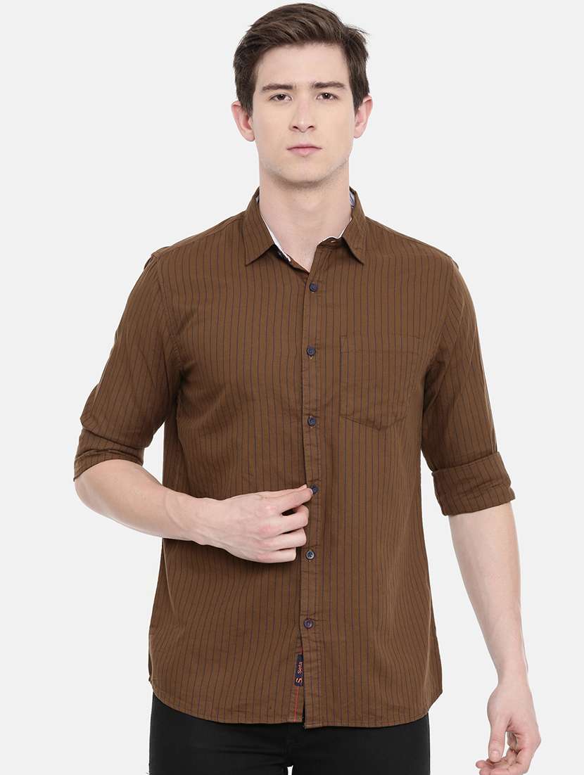 brown striped casual shirt