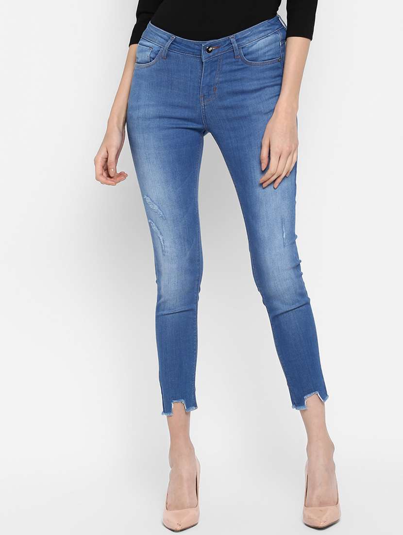 high rise frayed hem jean