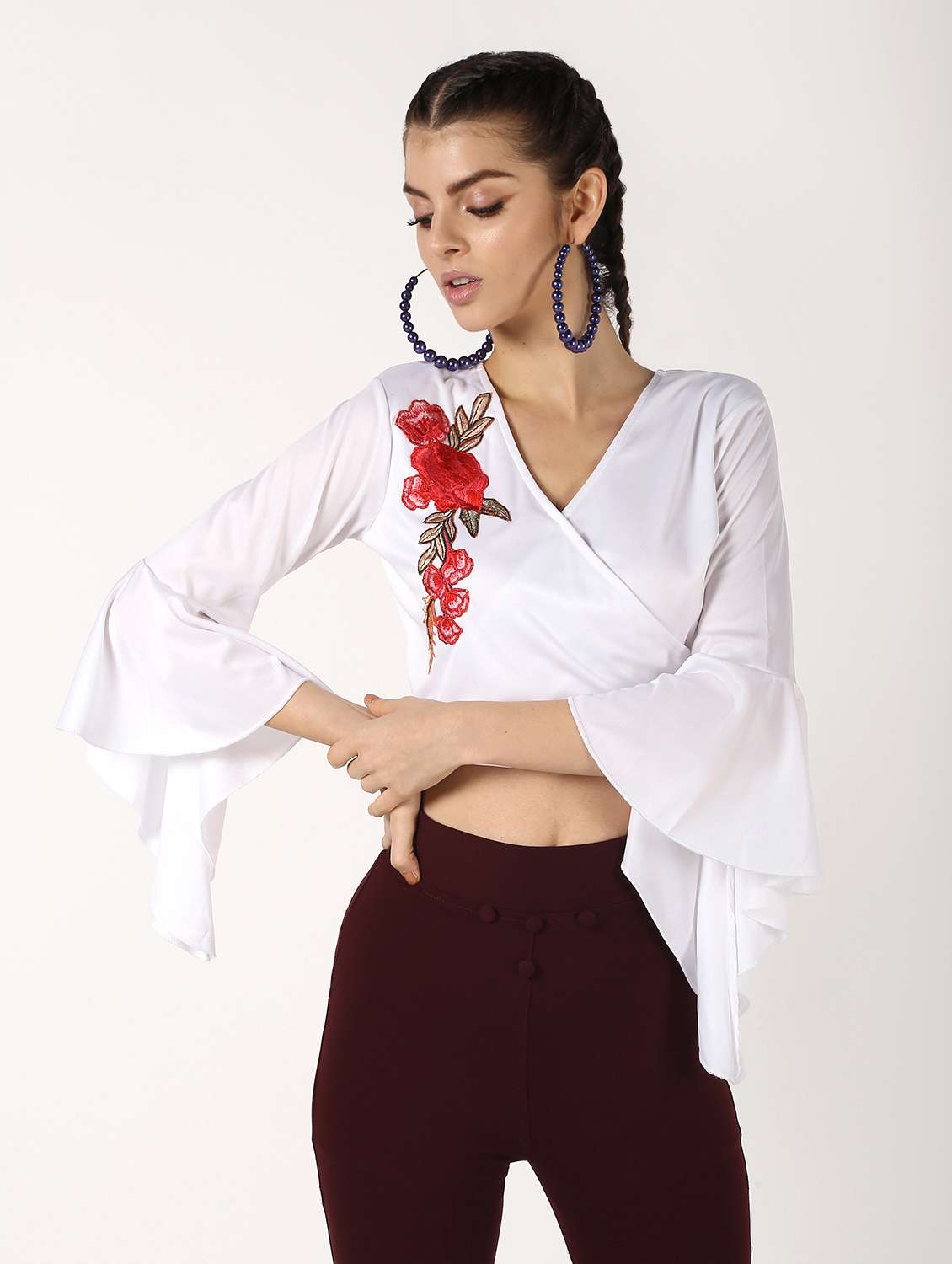 women's crop overlap neck top