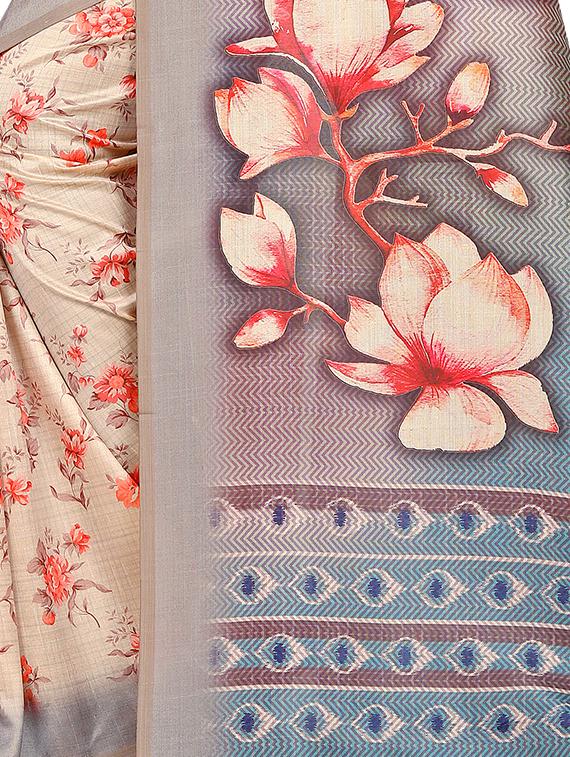women's floral off white colored saree with blouse - 16592628 - Standard Image - 2