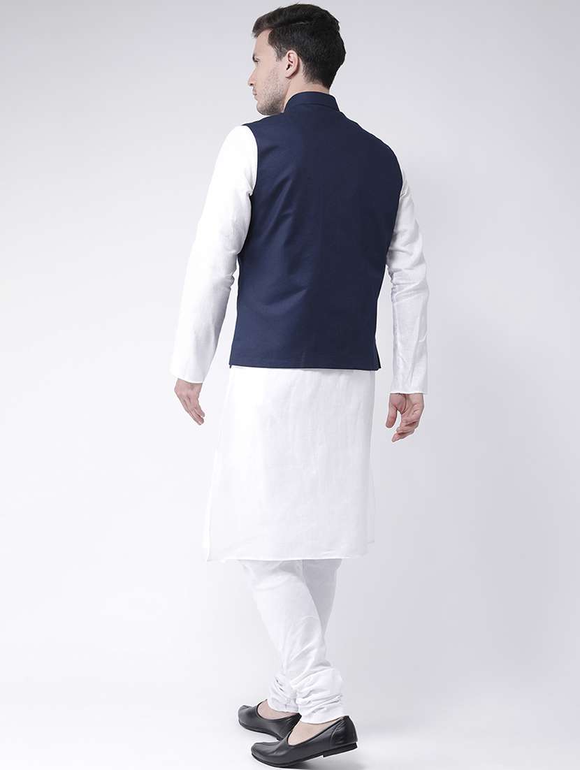 white solid kurta pyjama set with nehru jacket - 16595387 - Standard Image - 2