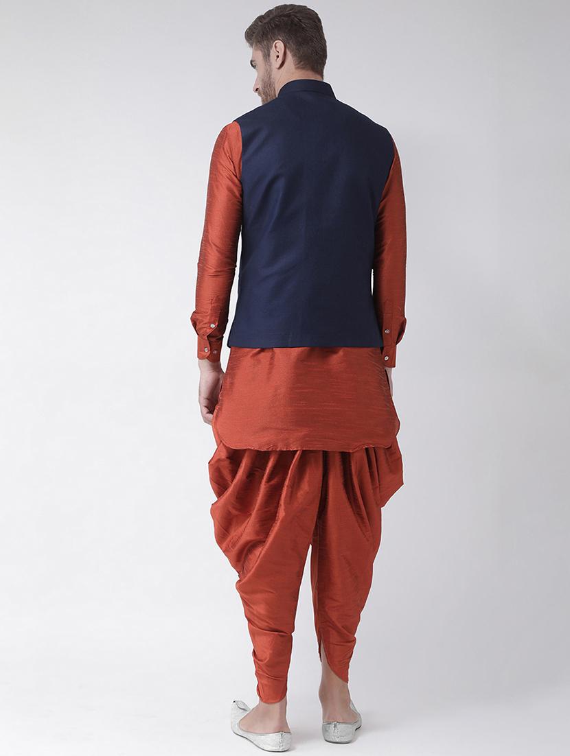 red solid dhoti kurta set with nehru jacket - 16595388 - Standard Image - 2