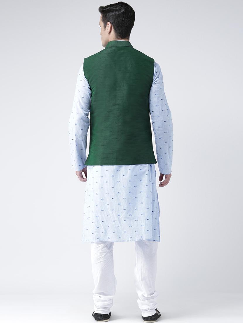 light blue printed kurta pyjama set with nehru jacket - 16595484 - Standard Image - 2