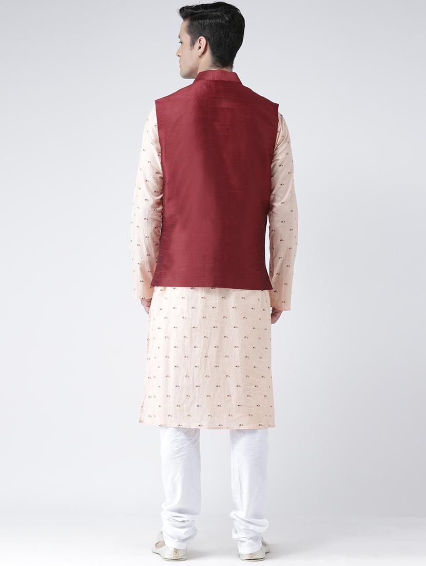 beige printed kurta pyjama set with nehru jacket - 16595487 - Standard Image - 2