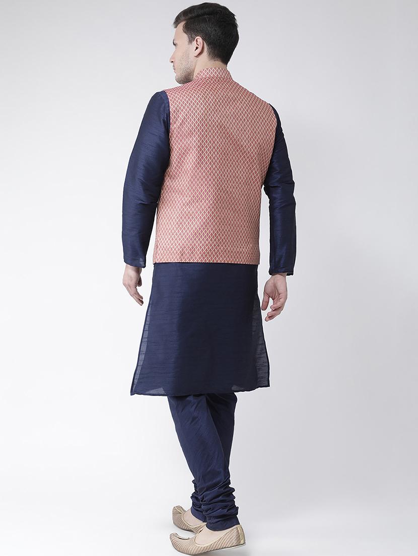 navy blue solid kurta pyjama set with nehru jacket - 16595495 - Standard Image - 2