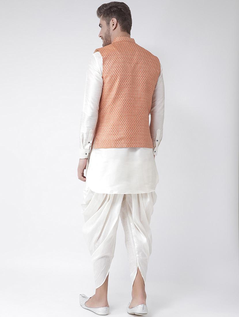 white solid dhoti kurta set with nehru jacket - 16595497 - Standard Image - 2