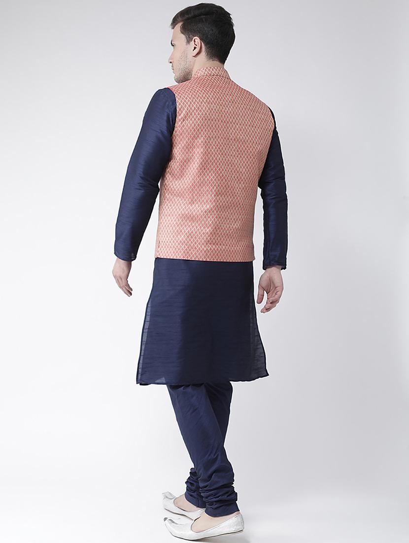 navy blue solid kurta pyjama set with nehru jacket - 16595498 - Standard Image - 2