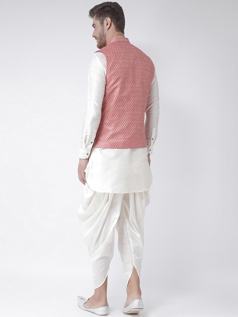 white solid dhoti kurta set with nehru jacket - 16595499 - Standard Image - 2