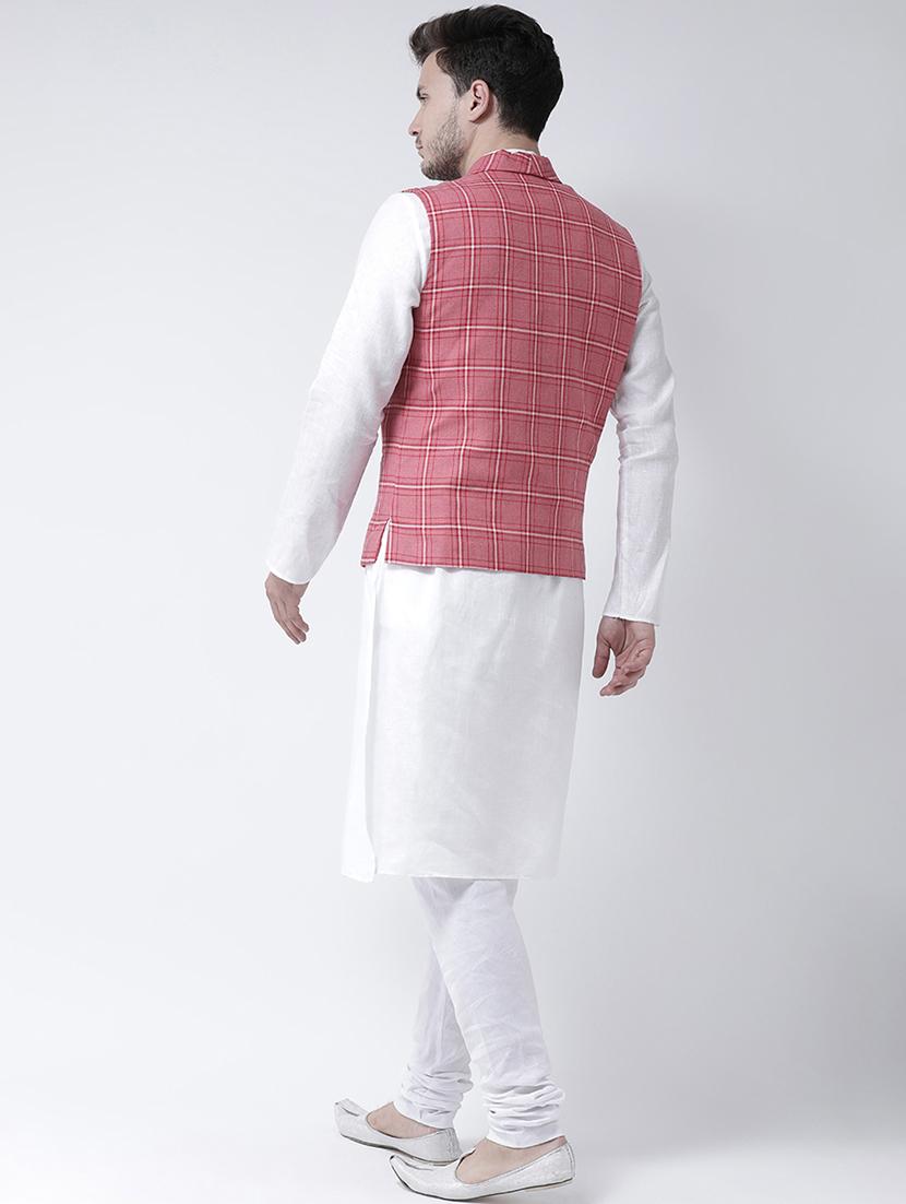 white solid kurta pyjama set with nehru jacket - 16595537 - Standard Image - 2