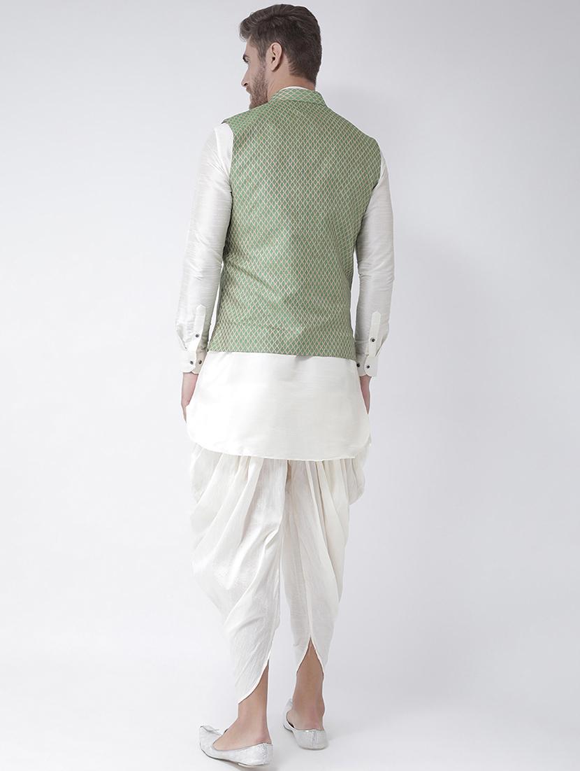 white solid dhoti kurta set with nehru jacket - 16595552 - Standard Image - 2
