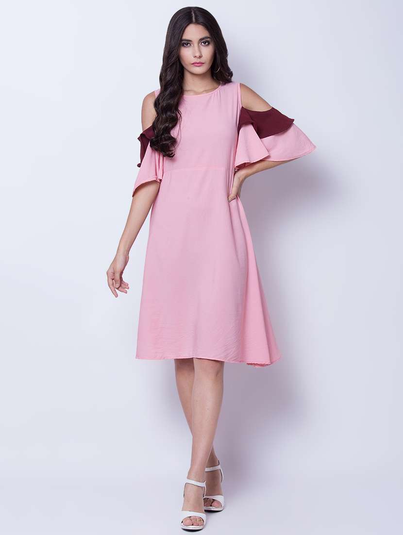 contrast detail bell sleeved a-line dress