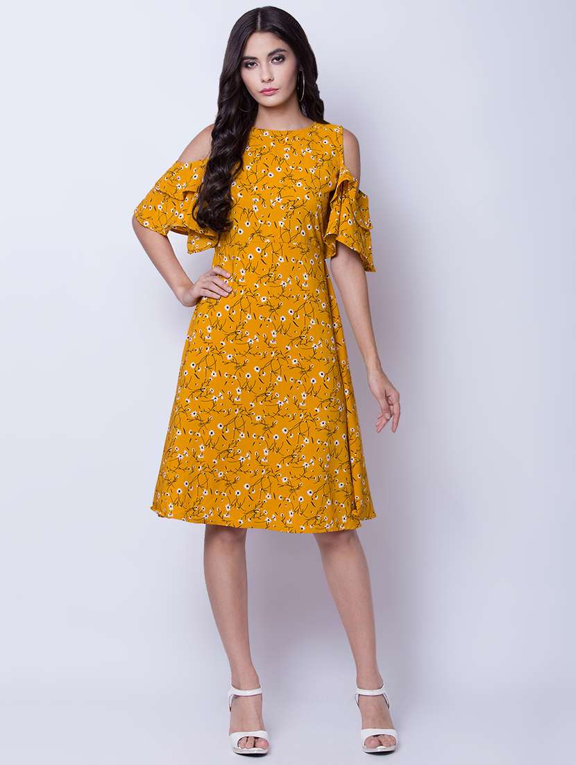 cold shoulder floral a-line dress