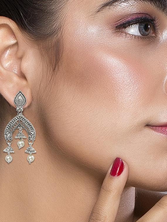 silver metal drop earring - 16596797 - Standard Image - 2