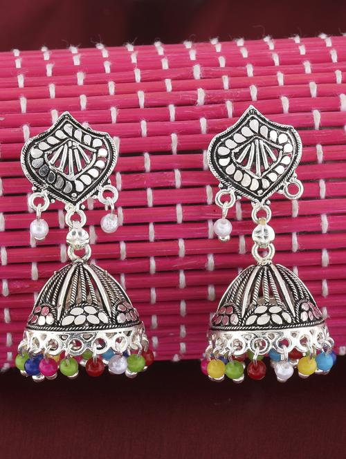 multi colored metal jhumka earring - 16596802 - Standard Image - 0