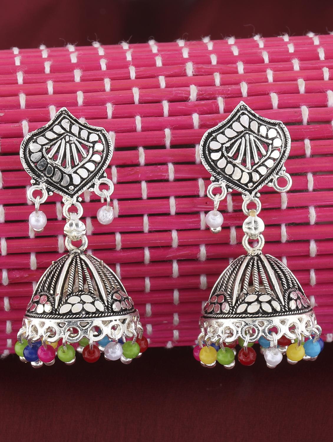 multi colored metal jhumka earring - 16596802 - Zoom Image - 0