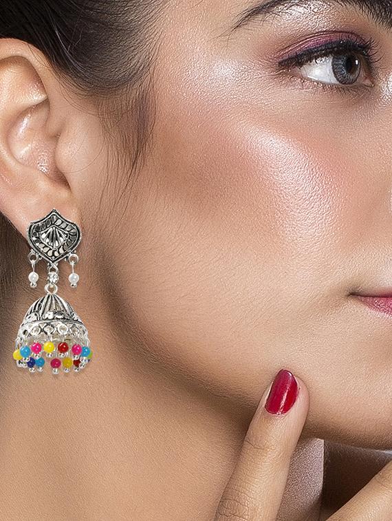 multi colored metal jhumka earring - 16596802 - Standard Image - 2