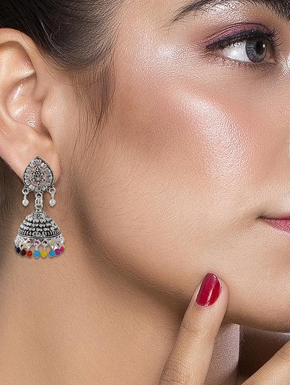 multi colored metal jhumka earring - 16596812 - Standard Image - 2
