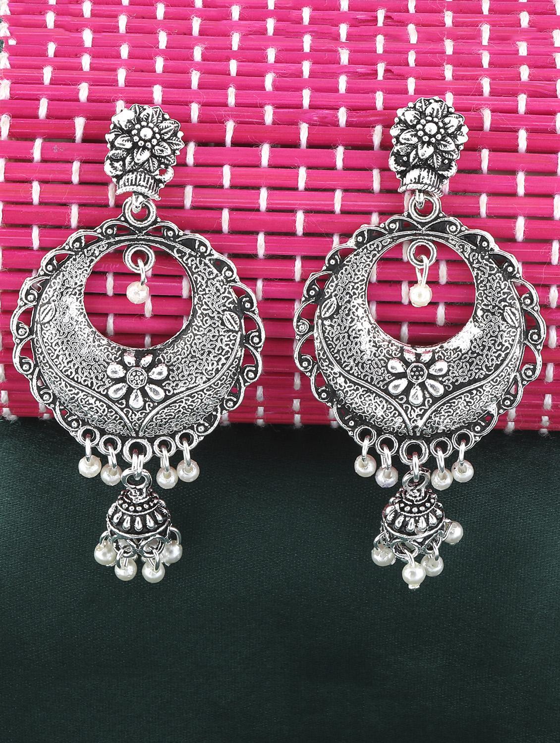 graceful silver round dangle jhumki earrings - 16596813 - Zoom Image - 0