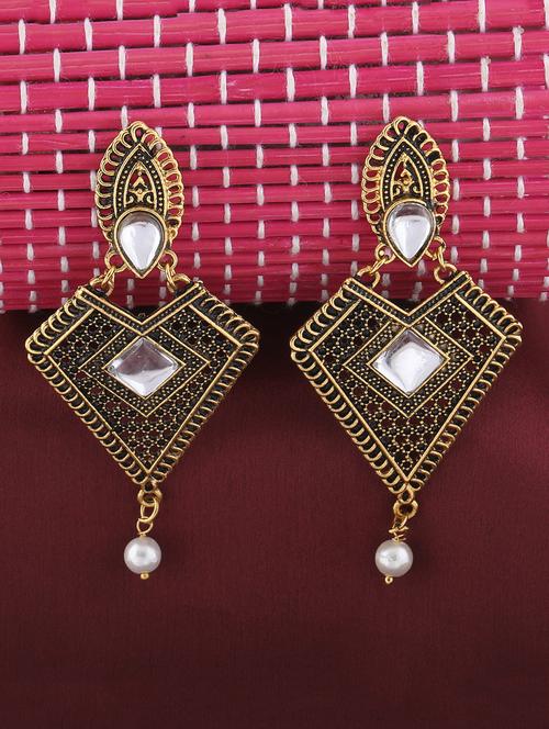 gold metal drop earring - 16596818 - Standard Image - 0