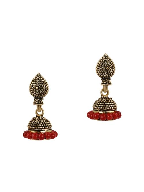red metal jhumka earring - 16596835 - Standard Image - 0