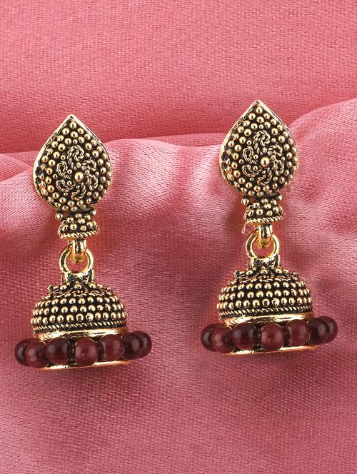 red metal jhumka earring - 16596837 -  Standard Image - 0