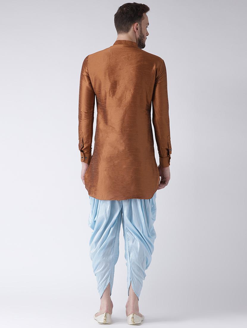 brown solid dhoti kurta set - 16597708 - Standard Image - 2