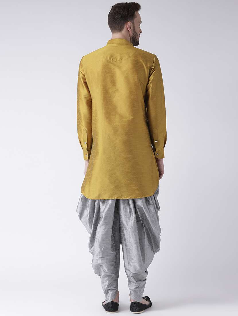 yellow solid dhoti kurta set - 16597710 - Standard Image - 2