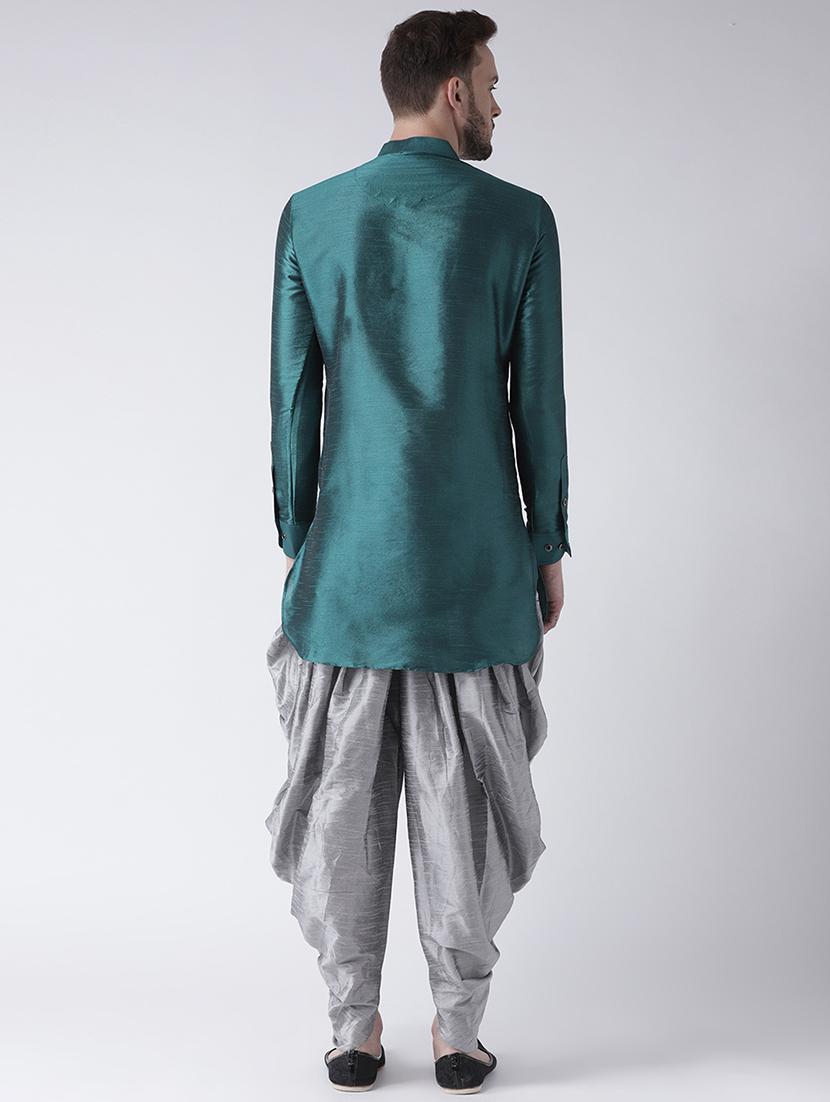 teal blue solid dhoti kurta set - 16597715 - Standard Image - 2