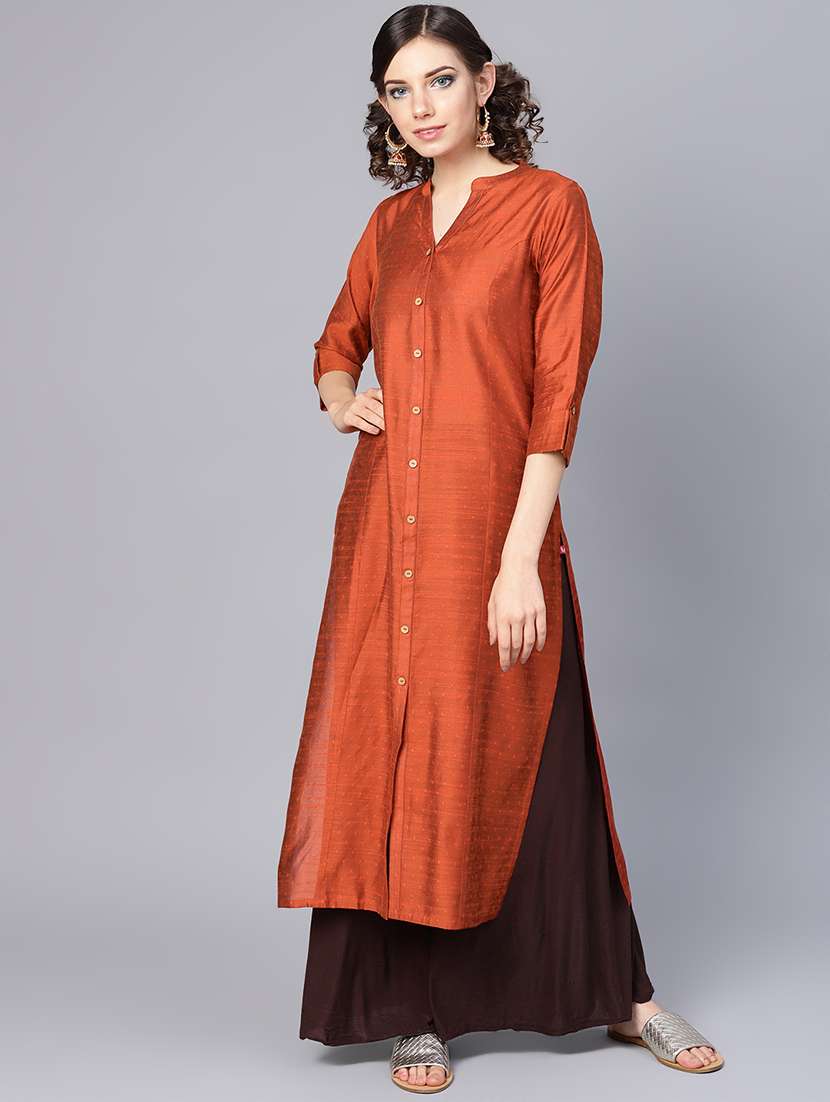 self-design art silk straight kurta